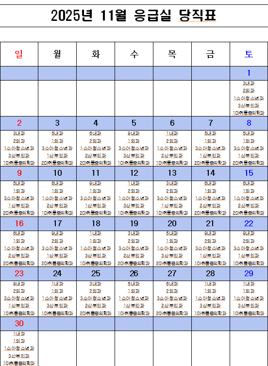 2025년 11월 응급의료센터 비상진료체계 현황
